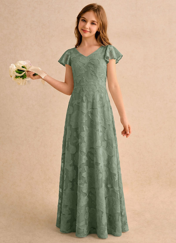 Azazie Narin Girls Formal Blumenkinder Kleider A-Linie mit ärmel Blumen-Burnout Kleid Matcha image1
