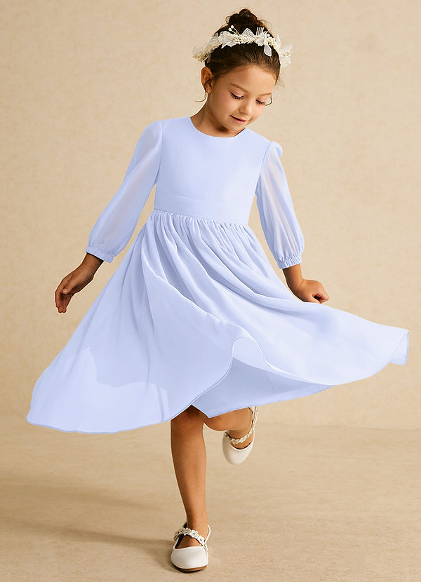 Azazie Lolo Robes de Fillette d'Honneur Robe Trapèze en Mousseline de soie avec manches Lavande image1