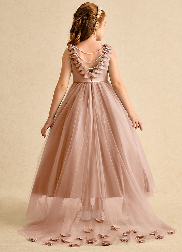 Azazie Lorita Robes de Fillette d'Honneur Robe Trapèze en Tulle Perlé Champagne Rosé image1
