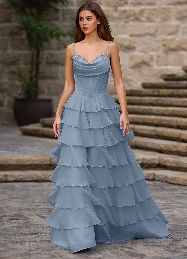 Floralace Powder Blue Ruffled A-line Prom Dress image1