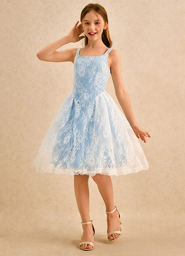 Azazie Cubbie Girls Formal Flower Girl Dresses Powder Blue A-Line Lace Dress image1