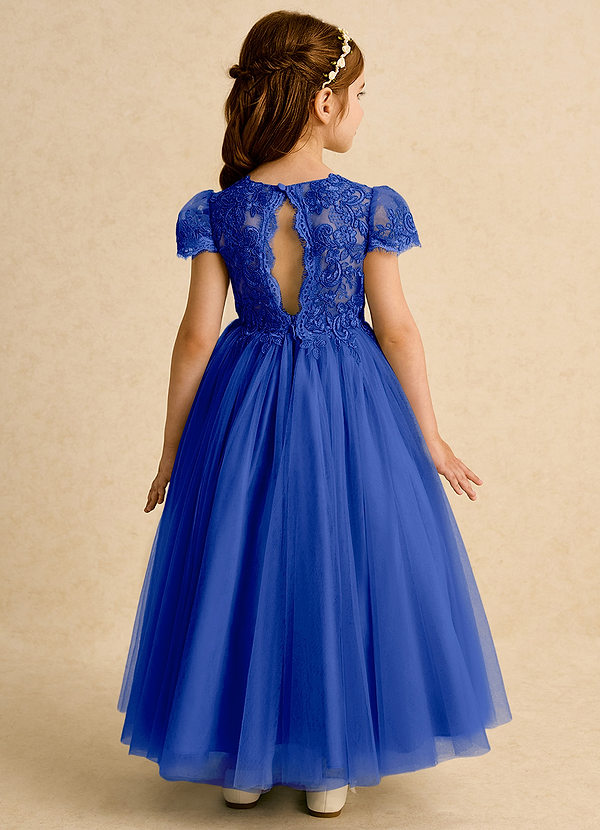 Azazie Puff Flower Girl Dresses Royal Blue Ball-Gown Lace Tulle Dress image1