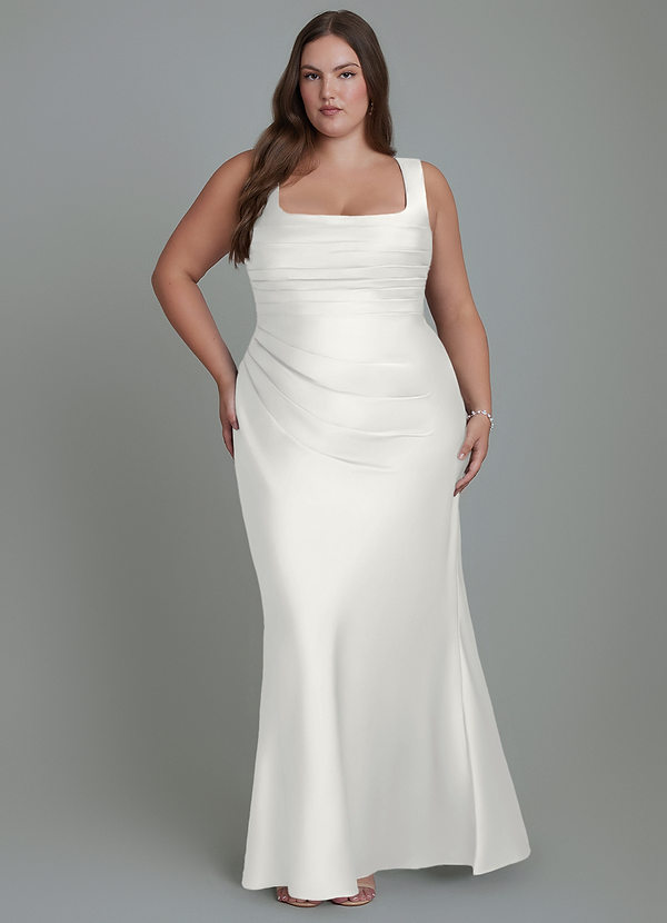 Azazie Agustina Bridesmaid Dresses White Mermaid Corset Stretch Satin Dress image1