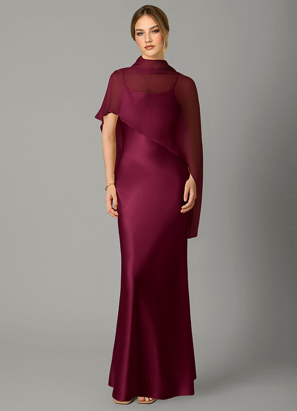 Azazie Jaleesa Bridesmaid Dresses Burgundy A-Line High Neck Stretch Satin Dress image1