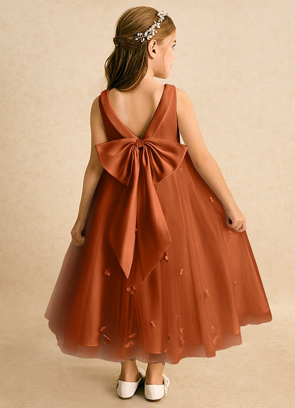 Azazie Angel Flower Girl Dresses Burnt Orange Ball-Gown Bow Tulle Dress image1