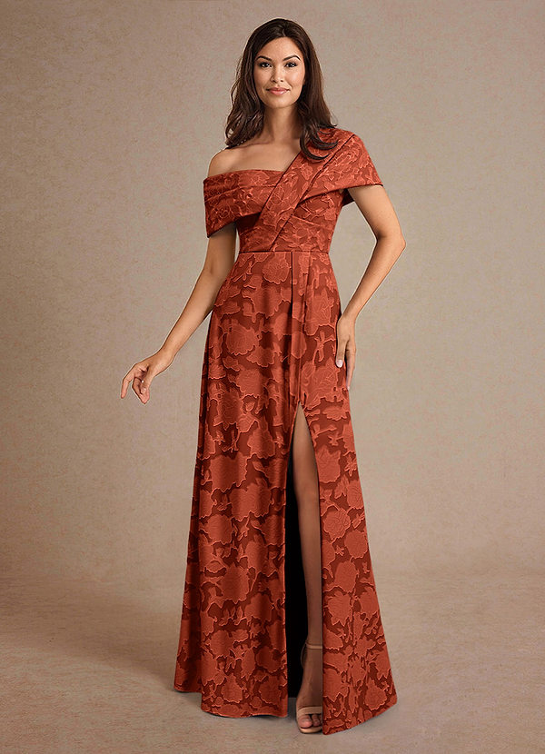 Azazie Milton 신부의 어머니 드레스 A라인 주름진 플로럴 번아웃 플로어 길이 드레스 image1