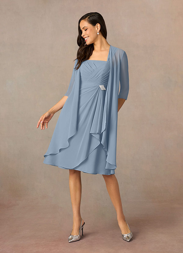 Azazie Olivia Mother of the Brides Dresses Dusty Blue A-Line Square Neckline Pleated Chiffon Dress image1