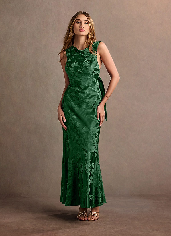 Bellini Hunter Green Jacquard Satin Maxi Dress Ready to Ship | Azazie