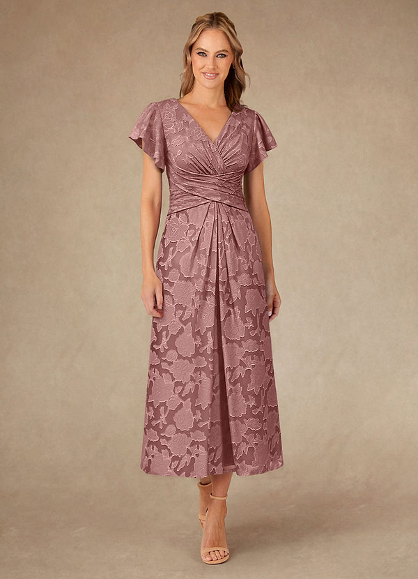 Azazie Vera Mother of the Brides Dresses Dusty Rose A-Line Pleated Floral Burnout Dress image1