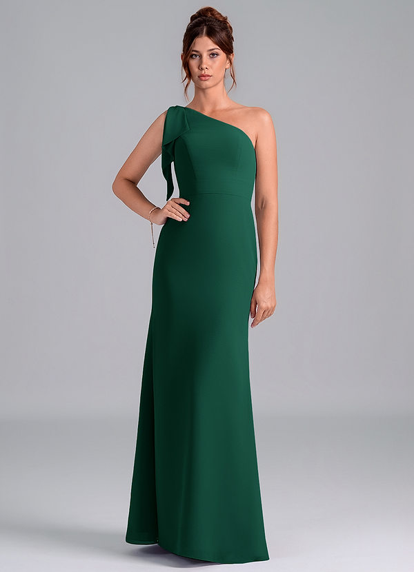 Azazie Rinna Bridesmaid Dresses Emerald Mermaid One Shoulder Chiffon Dress image1