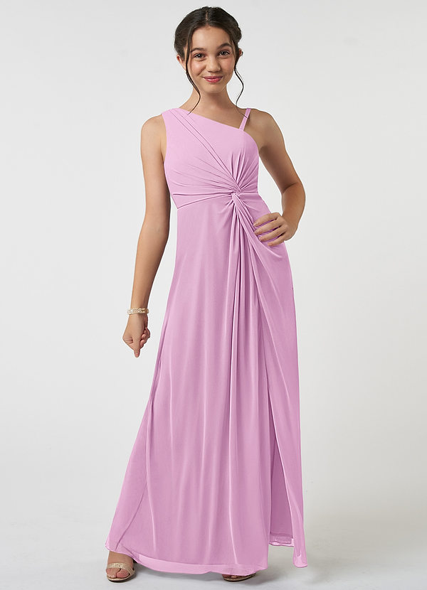 Azazie Brooke Junior Robe Trapèze en Maille Plissée Rose Bonbon image1
