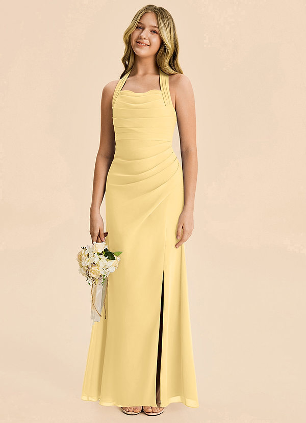 Azazie Destiny Junior Butter Sheath Ruched Chiffon Dress image1