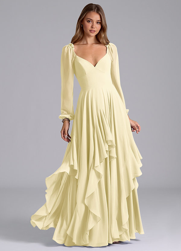 Azazie Karan Abiti da Damigella Abito A-Line in Chiffon Manica Lunga Sorbetto Al Limone image1
