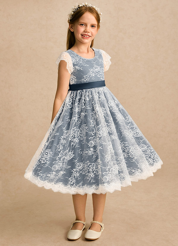 Azazie Maisie Vestidos de arras Vestido Marfil Azul Petróleo de Encaje de Línea A image1