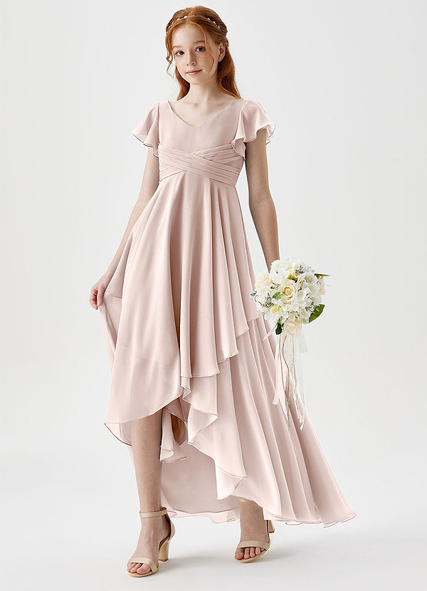 Azazie Caria Junior Vestido de Pétalo De Rosa de Gasa de Corte en A con Plisado image1