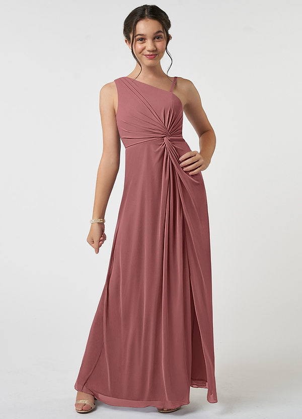 Azazie Brooke Junior Abito A-Line in Maglia Plissettato Rosa Del Deserto image1