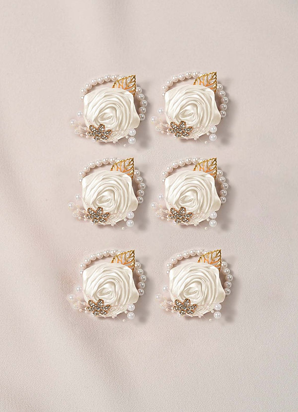 front 6PC Matching Color Bridesmaids Wrist Corsage with Pearl Bracelet