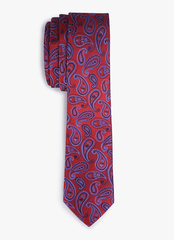 front Men's Red Paisley Skinny Tie