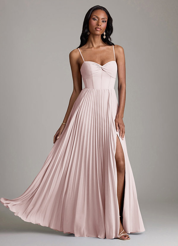 Azazie Akiko Brautjungfernkleider A-Linie Herzausschnitt Chiffon Kleid Zartrosa image1