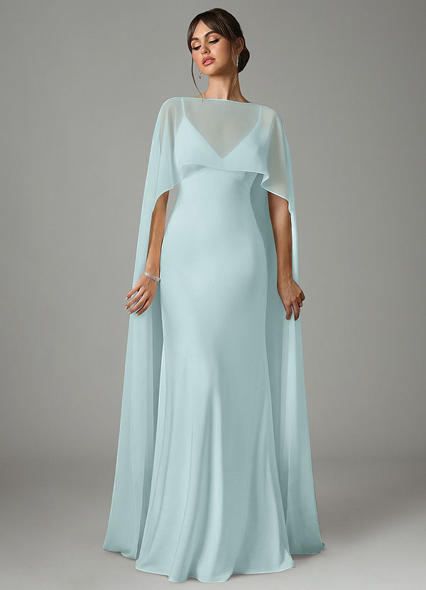 Azazie Stefania Robes Demoiselle d'honneur Robe Trapèze en Satin extensible Verre De Mer image1