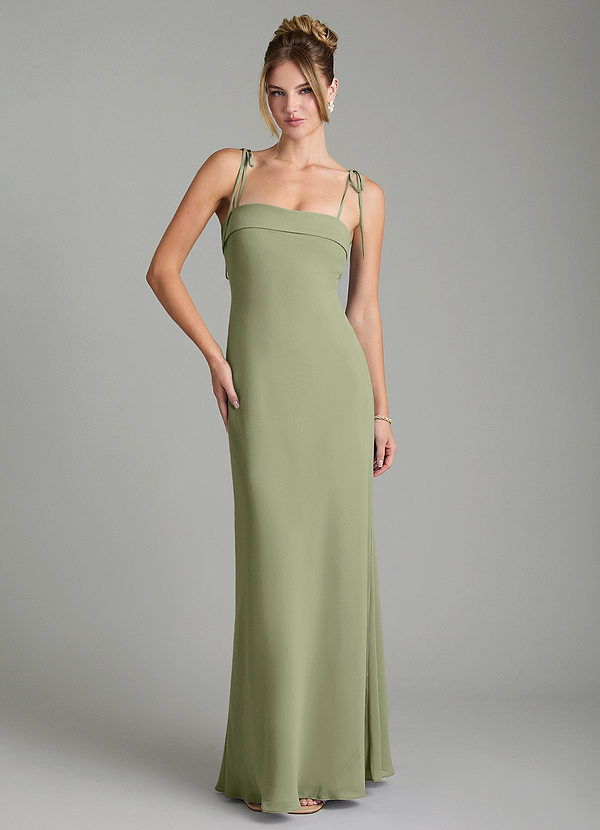 Azazie Ellia Bridesmaid Dresses Pistachio A-Line Bow Chiffon Dress image1