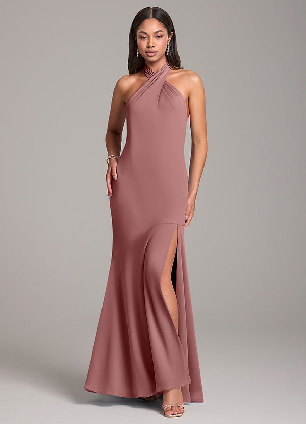 Azazie Lorena Bridesmaid Dresses Desert Rose Mermaid Pleated Chiffon Dress image1
