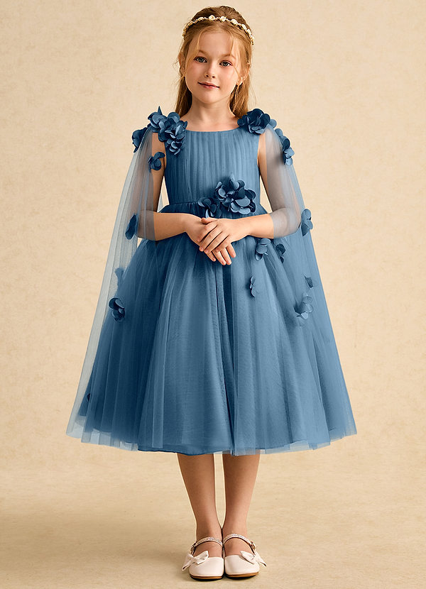 Azazie Staria Blumenkinder Kleider Ballkleid Gestreift Tüll Kleid Bermudablau image1
