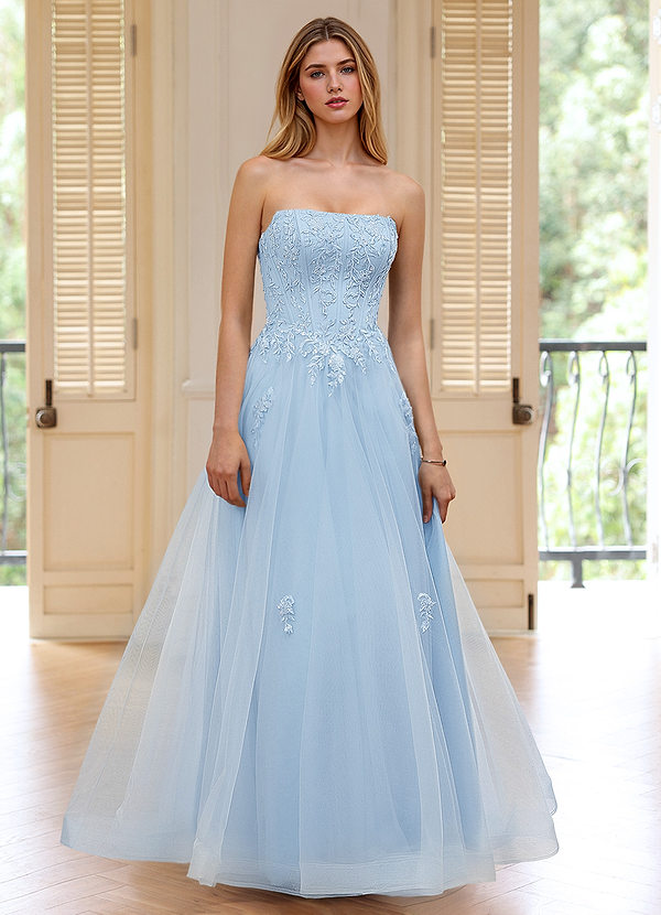 Pipery Sky Blue Corset Glitter-Tulle Ruffles Prom Dress image1
