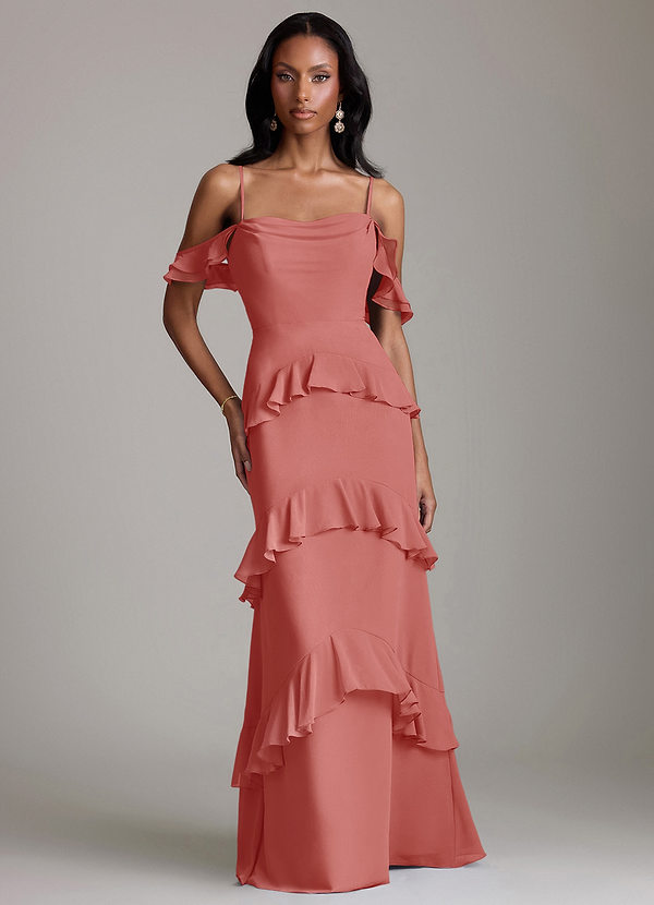 Azazie Chayla Suknie dla druhen Osłona Zza ramienia Szyfon Do ziemi Sukienka image1