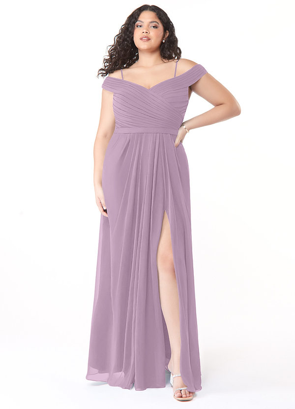 Azazie Audrianna Bridesmaid Dresses Wisteria A-Line Off-The-Shoulder Gathered Chiffon Convertible Dress image1