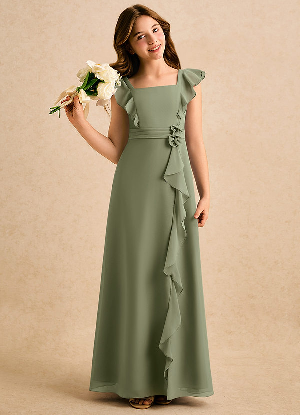 Azazie Soso Girls Formal Sukienki dla dziewczynek sypiących kwiaty Linia A Pofałdowany Szyfon Długość podłogi Sukienka image1