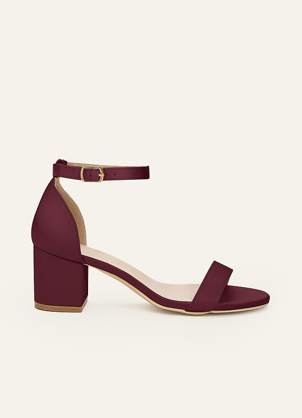 front Matching Color Matte Satin One Strap Buckle Block Heel Sandals