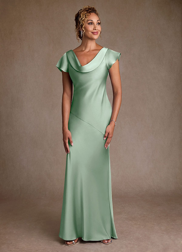 Azazie Shelby Vestidos de Madre de la Novia Vestido de Agave de Satén Elástico de Corte Sirena con Plisado image1