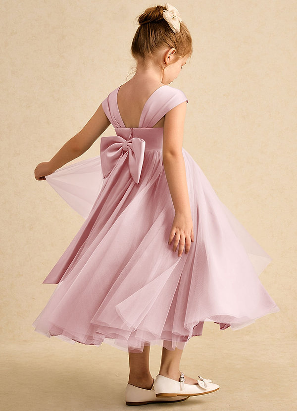 Azazie Chickadee Flower Girl Dresses Powder Pink Ball-Gown Sweetheart Neckline Matte Satin Dress image1