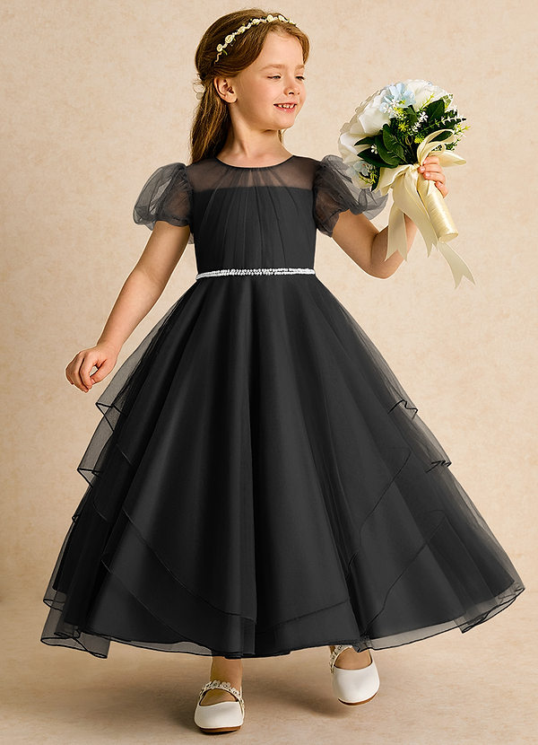 Azazie Duckie Abiti da Ragazza di Fiori Abito Principessa in Tulle Plissettato Nero image1