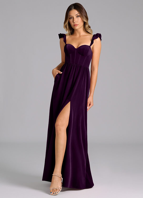 Azazie Denisse Robes Demoiselle d'honneur Robe Trapèze en velours Rayé Grain De Raisin image1