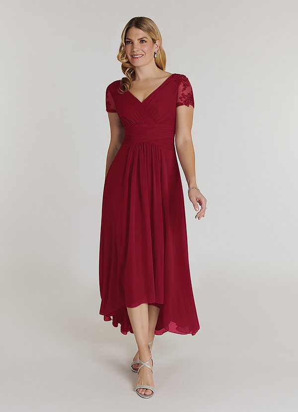 Azazie Thais Mother of the Brides Dresses Burgundy A-Line Lace Chiffon Dress image1