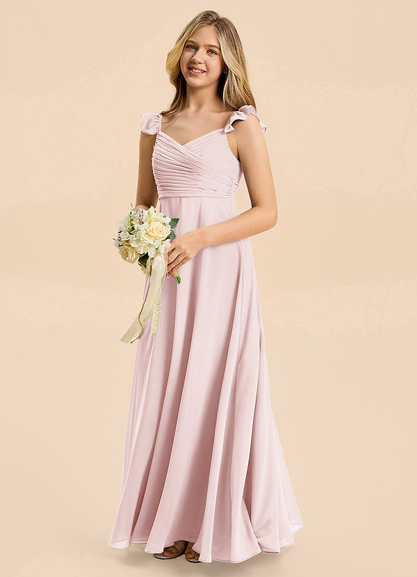 Azazie Dory Junior A-Linie Gestreift Chiffon Kleid Zartrosa image1