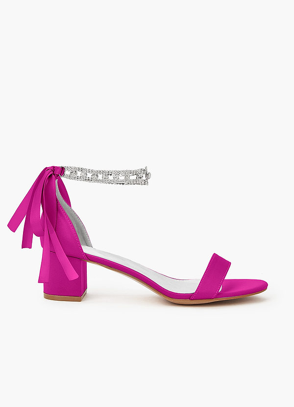 front Matching Color Matte Satin Rhinestone Strap Block Heel Sandals
