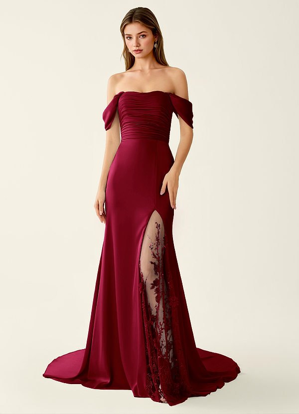 Donatella Burgundy 3D Flowers Sparkly Lace Up Back Prom Dress image1