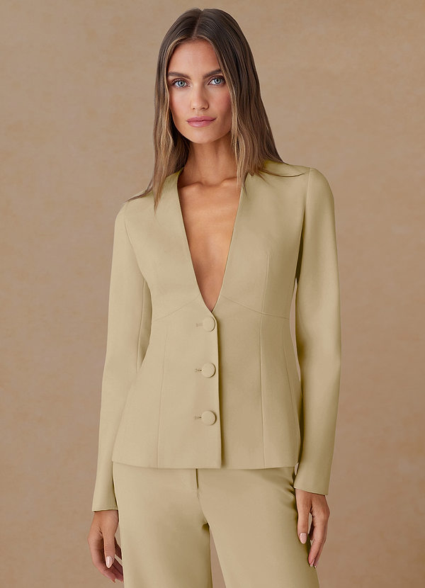 front Elara Champagne Refined Weave Tailored Blazer