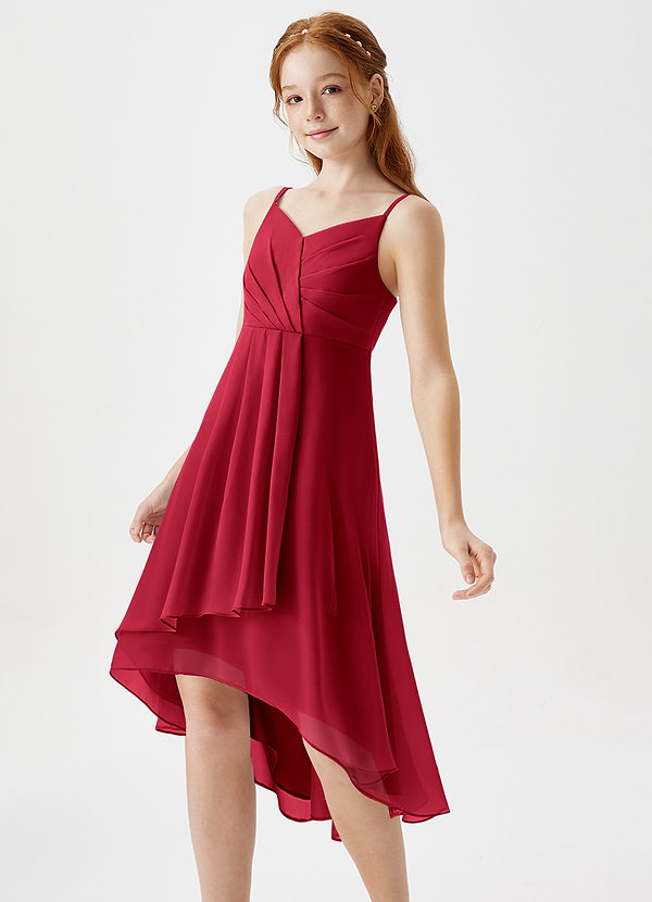 Azazie Mariam Junior Scarlet A-Line Pleated Chiffon Dress image1