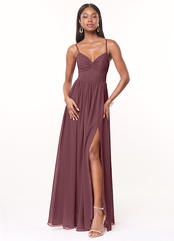Azazie Zeya Bridesmaid Dresses Sangria A-Line V-Neck Pleated Chiffon Dress image1
