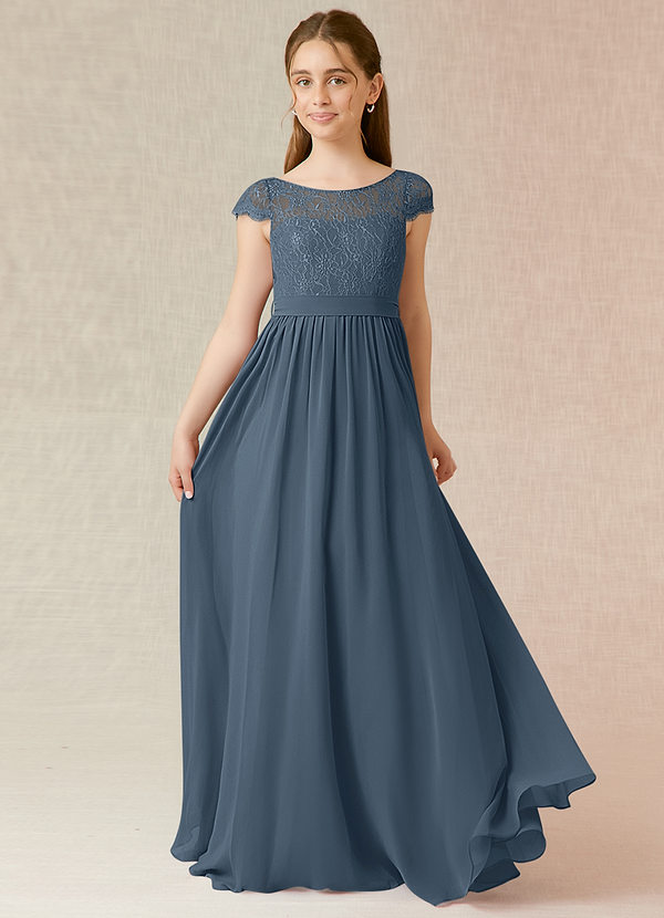 Azazie Silvermist Junior A-Linie Plissee Chiffon Kleid Neptunblau image1