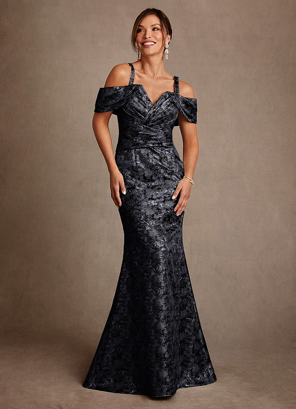 Azazie Bakersfield 신부의 어머니 드레스 인어 오프 더 숄더 플로럴 자카드 플로어 길이 드레스 image1