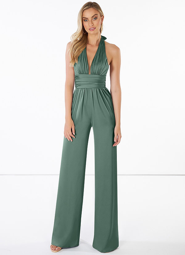 Eucalyptus Azazie Oli Stretch Satin Jumpsuit Bridesmaid Dresses | Azazie