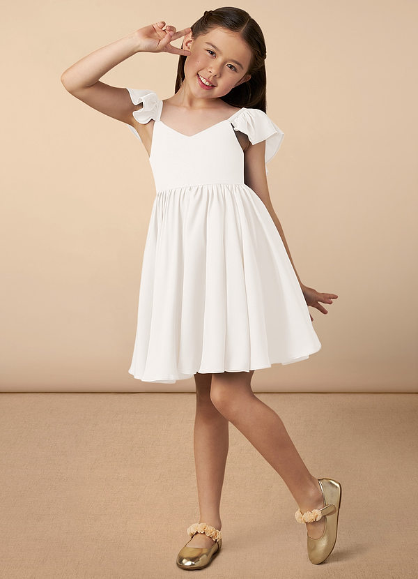 Azazie Roza Flower Girl Dresses Diamond White A-Line Stretch Satin Dress image1