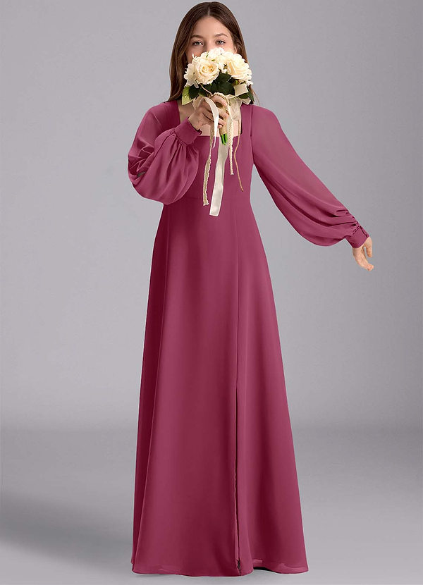 Azazie Bondi Junior Vestido de Mora de Gasa de Corte en A con Blusón image1