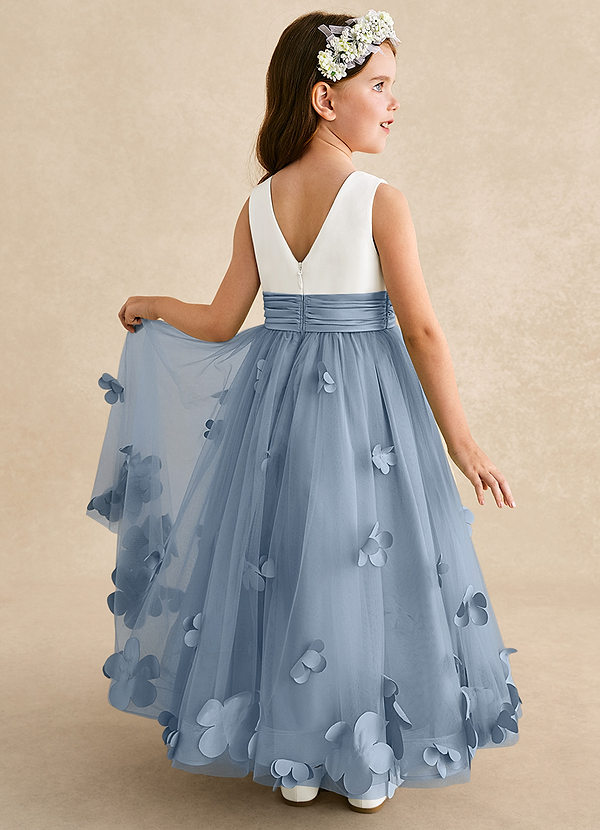 Azazie Vi Flower Girl Dresses Dusty Blue A-Line Sleeveless Tulle Dress image1