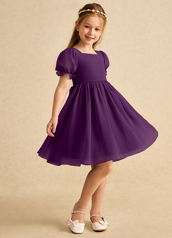 Azazie Jolie Flower Girl Dresses Grape A-Line with Sleeves Chiffon Dress image1